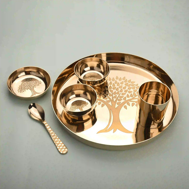 Pure Kansa/Bronze Thali/Dinner Set with Tree Design (1.7Kg)