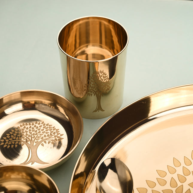 Kansa Thali/Dinner Set with Tree Design – Traditional Brassware (1.58 Kg)