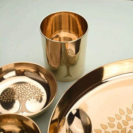 Pure Kansa/Bronze Thali/Dinner Set with Tree Design (1.7Kg)