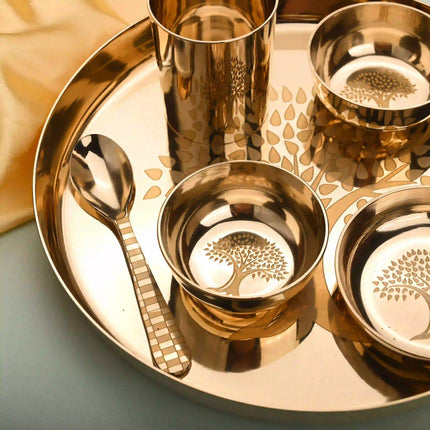 Pure Kansa/Bronze Thali/Dinner Set with Tree Design (1.7Kg)
