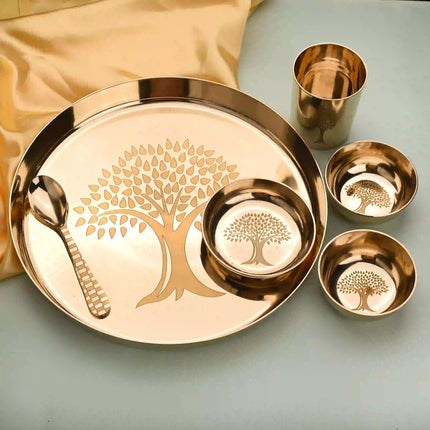 Pure Kansa/Bronze Thali/Dinner Set with Tree Design (1.7Kg)