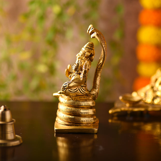 Brass Narasimbha Idol Sitting on Sheshnag – Handmade Brass Decor (5 Inch)
