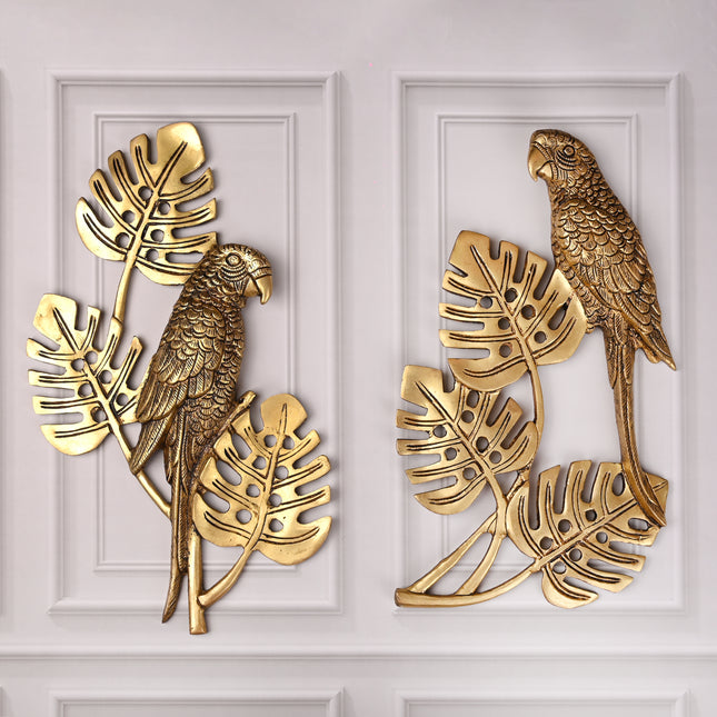 Brass Handcrafted Parrot Wall Hanging Pair – Traditional Brass Decor (12.5 Inch)