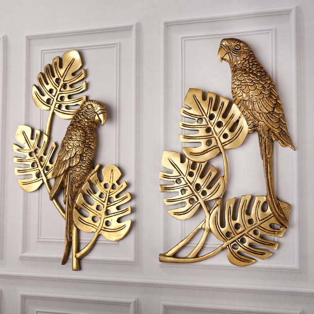 Brass Handcrafted Parrot Wall Hanging Pair – Traditional Brass Decor (12.5 Inch)