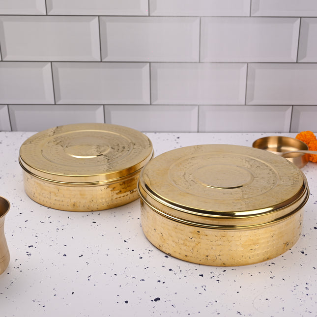 Brass Handcrafted Hammered Chapati/Roti Box Set of Two
