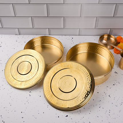 Brass Handcrafted Hammered Chapati/Roti Box Set