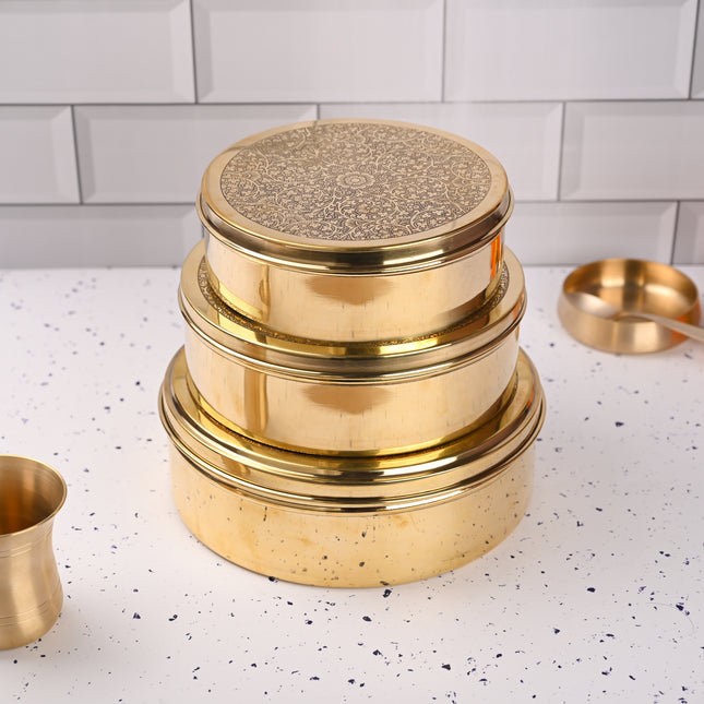 Brass Handcrafted Chapati/Roti Box Set of Three – Traditional Brassware