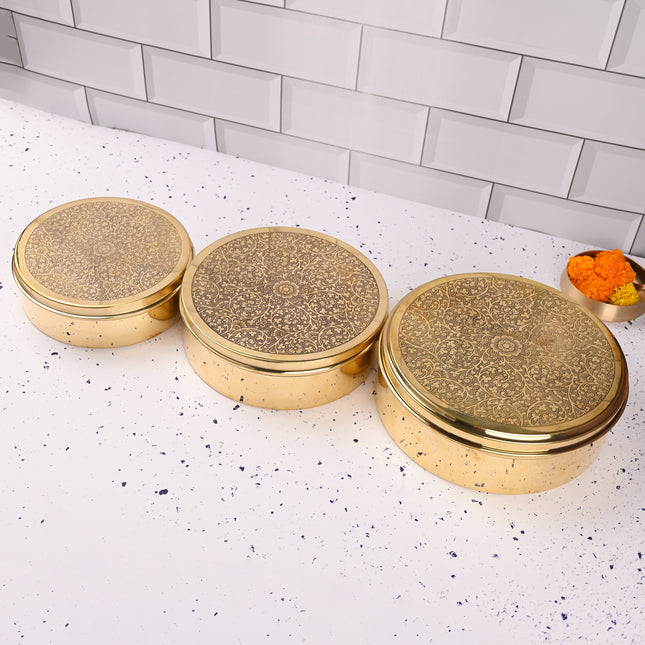 Brass Handcrafted Chapati/Roti Box Set of Three – Traditional Brassware