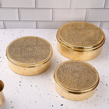 Brass Handcrafted Chapati/Roti Box Set of Three – Traditional Brassware