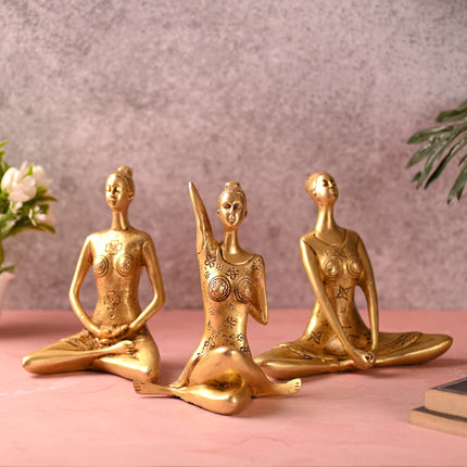 Brass Yoga Lady Figurines Set of Three (7 Inch)