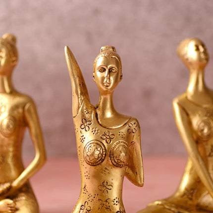 Brass Yoga Lady Figurines Set of Three (7 Inch)