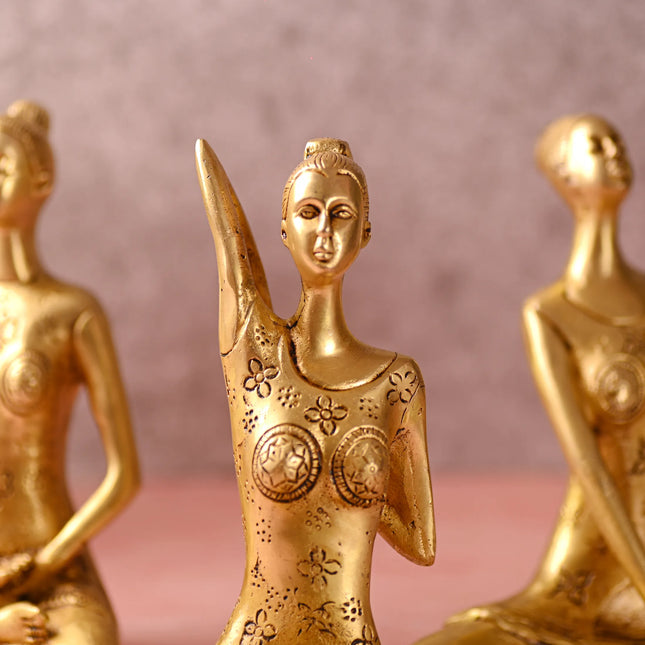 Brass Yoga Lady Figurines Set of Three (7 Inch)