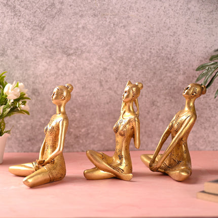 Brass Yoga Lady Figurines Set of Three (7 Inch)