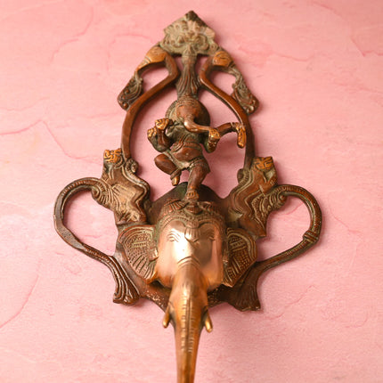 Brass Elephant Ganesha Wall Hanging Diya with Bell (16 Inch)