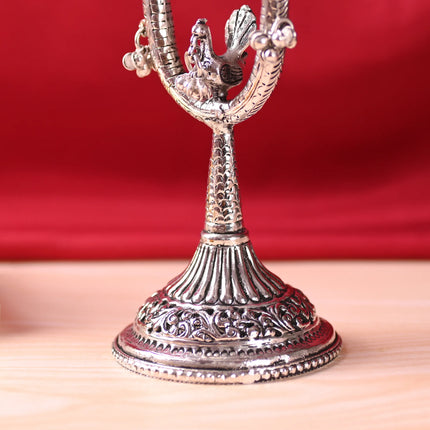 Brass Silver Plated Candle Stand with Ghungroo (13.5 Inch)