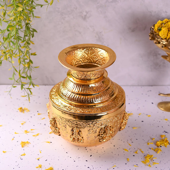 Brass Ashtalakshmi Kodam / Kalash (10 Inch)