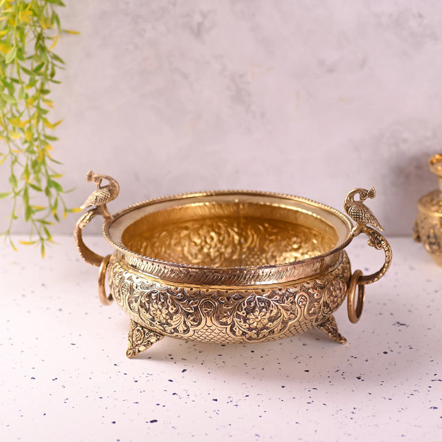 Brass Majestic Peacock Urli (4.5 Inch)