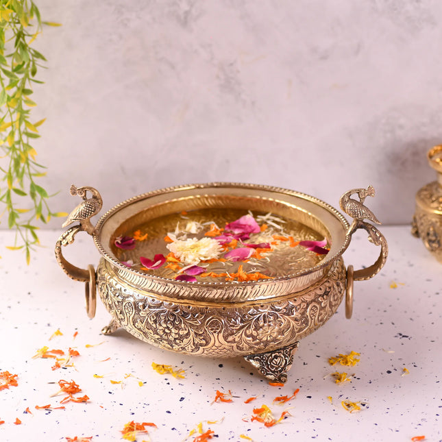 Brass Majestic Peacock Urli (4.5 Inch)