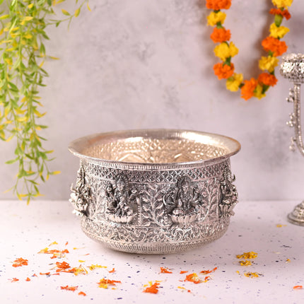 Brass Silver Plated Ashtalakshmi Decorative Pot (6 Inch)