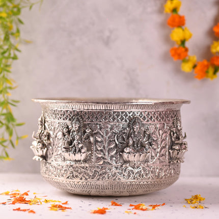Brass Silver Plated Ashtalakshmi Decorative Pot (6 Inch)