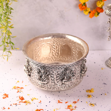 Brass Silver Plated Ashtalakshmi Decorative Pot (6 Inch)