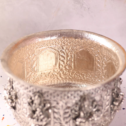 Brass Silver Plated Ashtalakshmi Decorative Pot (6 Inch)