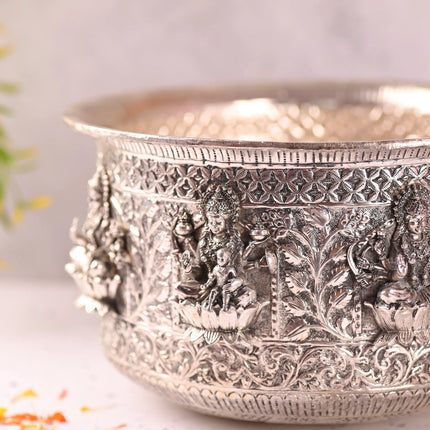 Brass Silver Plated Ashtalakshmi Decorative Pot (6 Inch)