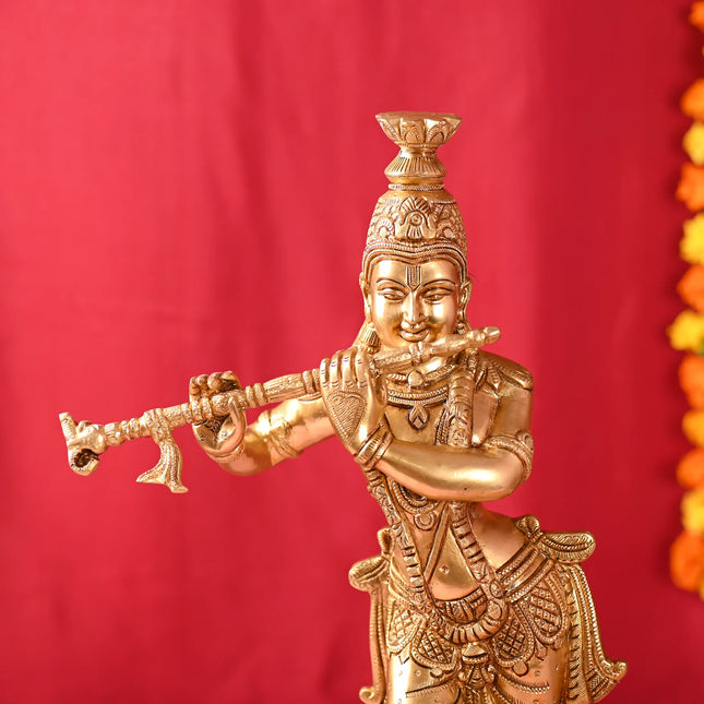 Brass Standing Krishna Idol (19 Inch)