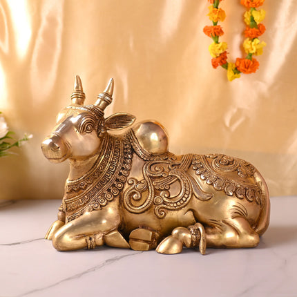 Brass Majestic Sitting Nandi Idol (10 Inch)