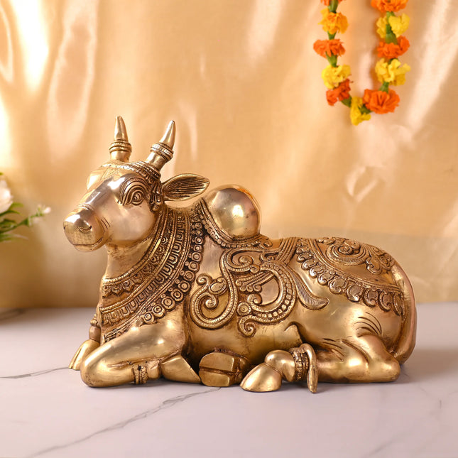 Brass Majestic Sitting Nandi Idol (10 Inch)