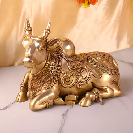 Brass Majestic Sitting Nandi Idol (10 Inch)