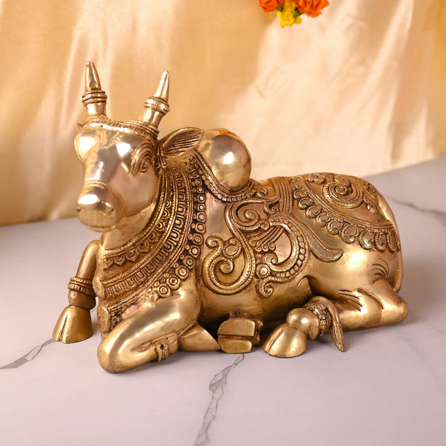 Brass Majestic Sitting Nandi Idol (10 Inch)