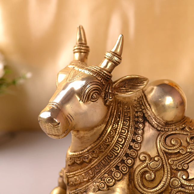 Brass Majestic Sitting Nandi Idol (10 Inch)