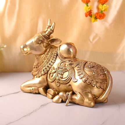 Brass Majestic Sitting Nandi Idol (10 Inch)