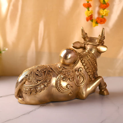 Brass Majestic Sitting Nandi Idol (10 Inch)
