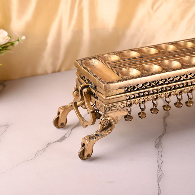 Brass Pallanguzhi Game Board with Wheels (18 Inch)