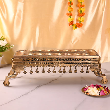 Brass Pallanguzhi Game Board with Wheels (18 Inch)