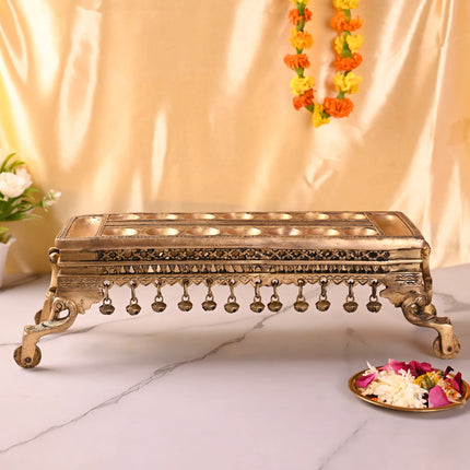 Brass Pallanguzhi Game Board with Wheels (18 Inch)