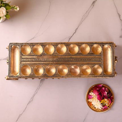 Brass Pallanguzhi Game Board with Wheels (18 Inch)