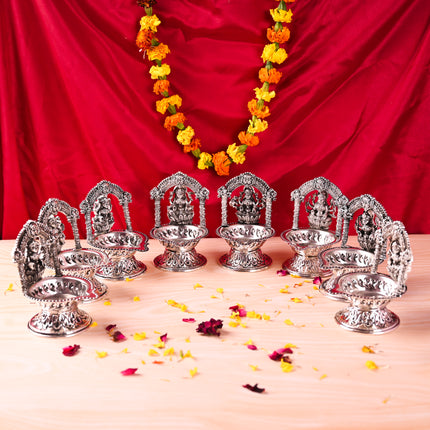 Brass Silver Plated Ashtalakshmi Diya set (5.7 Inch)