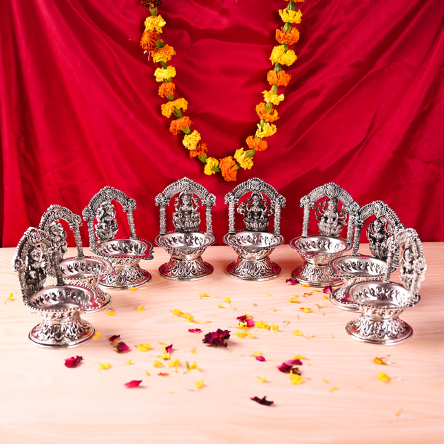Brass Silver Plated Ashtalakshmi Diya set (5.7 Inch)