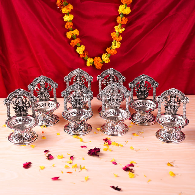 Brass Silver Plated Ashtalakshmi Diya set (5.7 Inch)