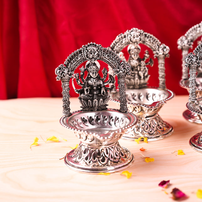 Brass Silver Plated Ashtalakshmi Diya set (5.7 Inch)