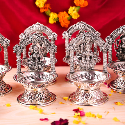 Brass Silver Plated Ashtalakshmi Diya set (5.7 Inch)