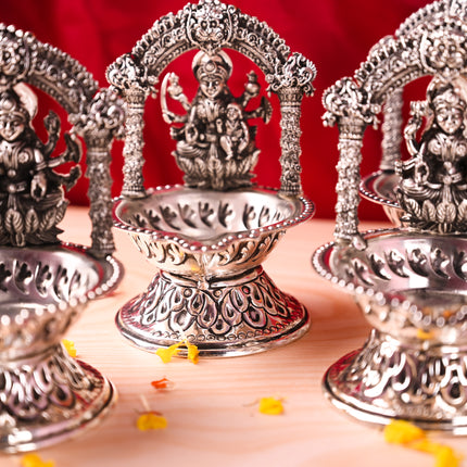 Brass Silver Plated Ashtalakshmi Diya set (5.7 Inch)