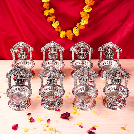 Brass Silver Plated Ashtalakshmi Diya set (5.7 Inch)