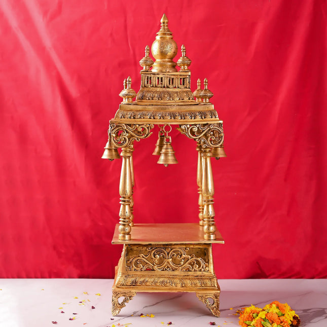 Brass Mandir / Temple With Hanging Bell (28 Inch)