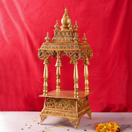 Brass Mandir / Temple With Hanging Bell (28 Inch)