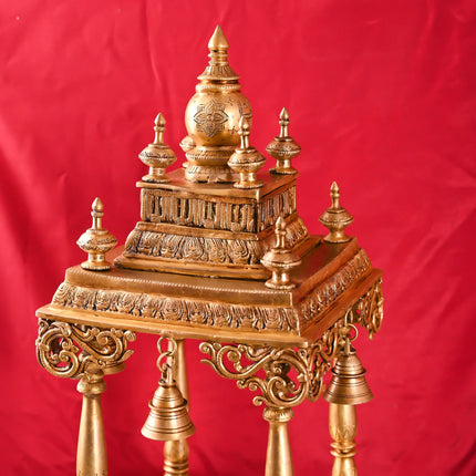 Brass Mandir / Temple With Hanging Bell (28 Inch)