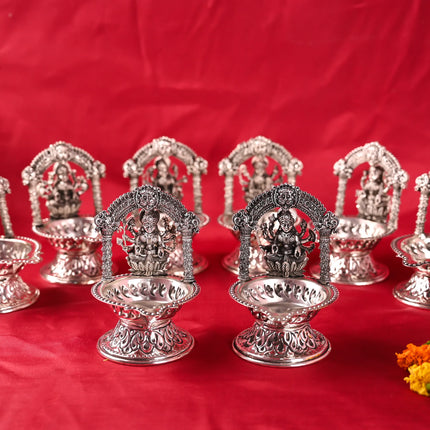 Brass Silver Plated Ashtalakshmi Diya set (5.7 Inch)